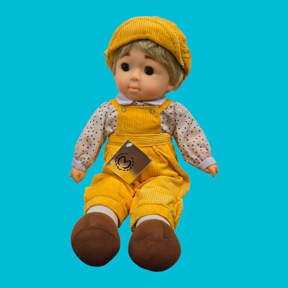 1984 Vintage 19" Vinyl Plush Boy Doll "Sunny" Mitchell Co Kansas Yellow Corduroy - Picture 2 of 11